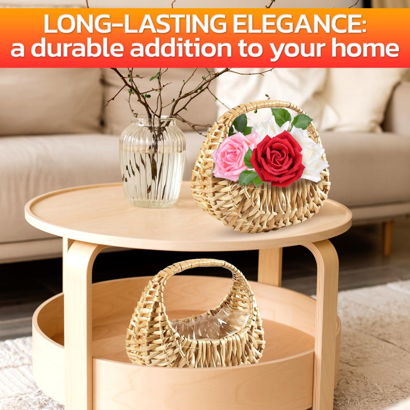 AZZORI 2Pcs Small Wicker Basket with Handle - Flower Girl Baskets Empty Gift Basket Rattan Basket for Wedding Flower Basket for Gifts - Decorative Baskets for Home Decor Willow Basket Wicker Storage Basket - Image 5